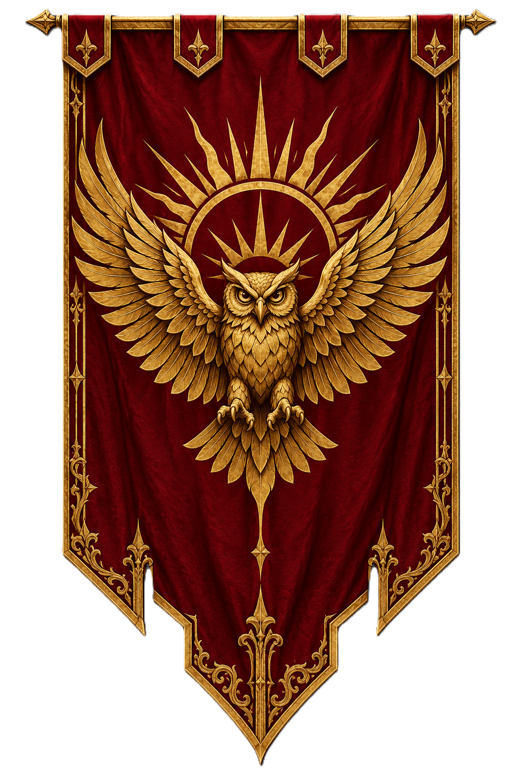 Sun Owls banner: a golden owl and sun on red