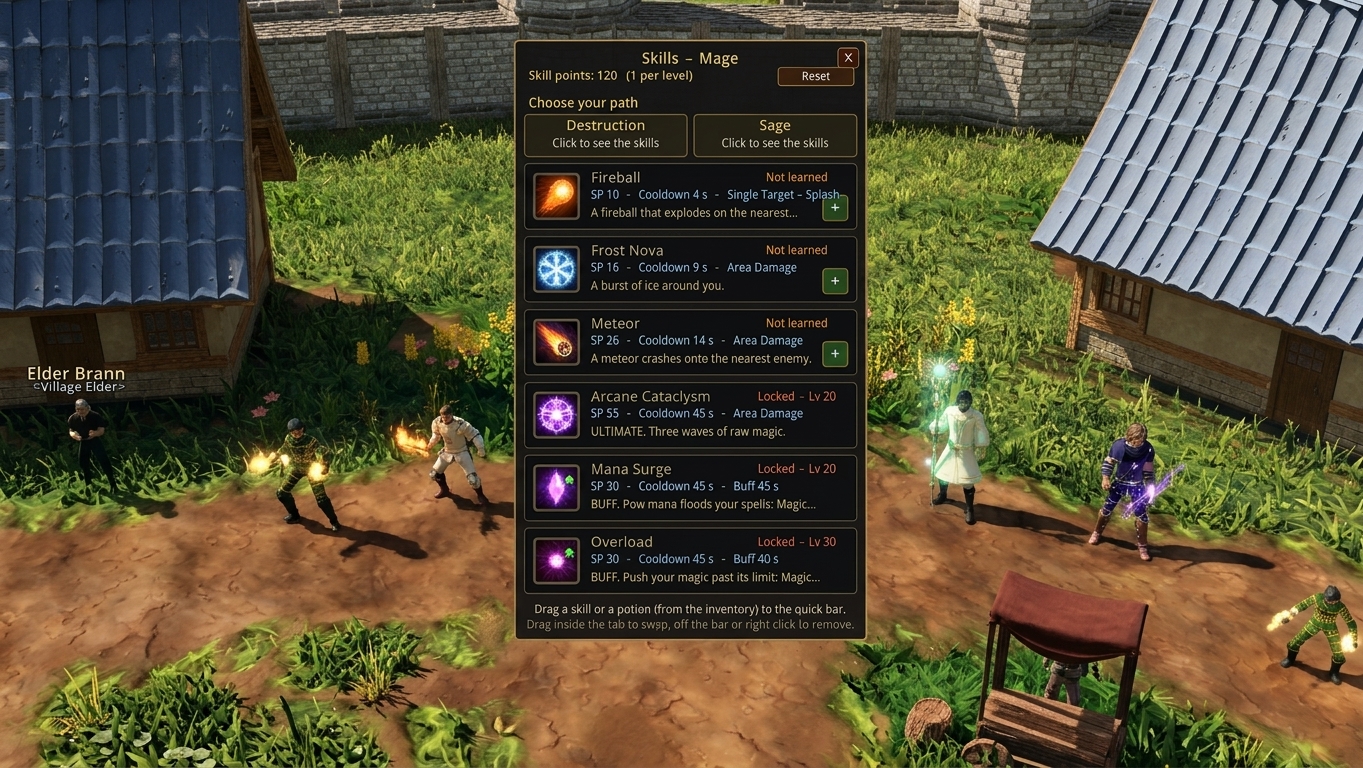 Skills window with two paths